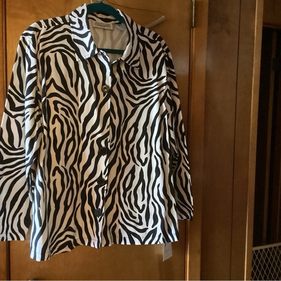NEW DIRECTION WOMENS ZEBRA STRIPE BLAZER IN 1X - Picture 1 of 5